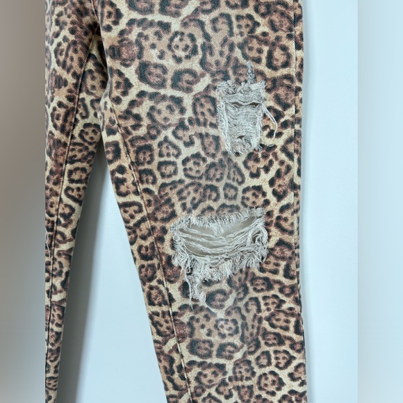 Free People Cropped Distressed Leopard Print Jeans - Picture 3 of 7